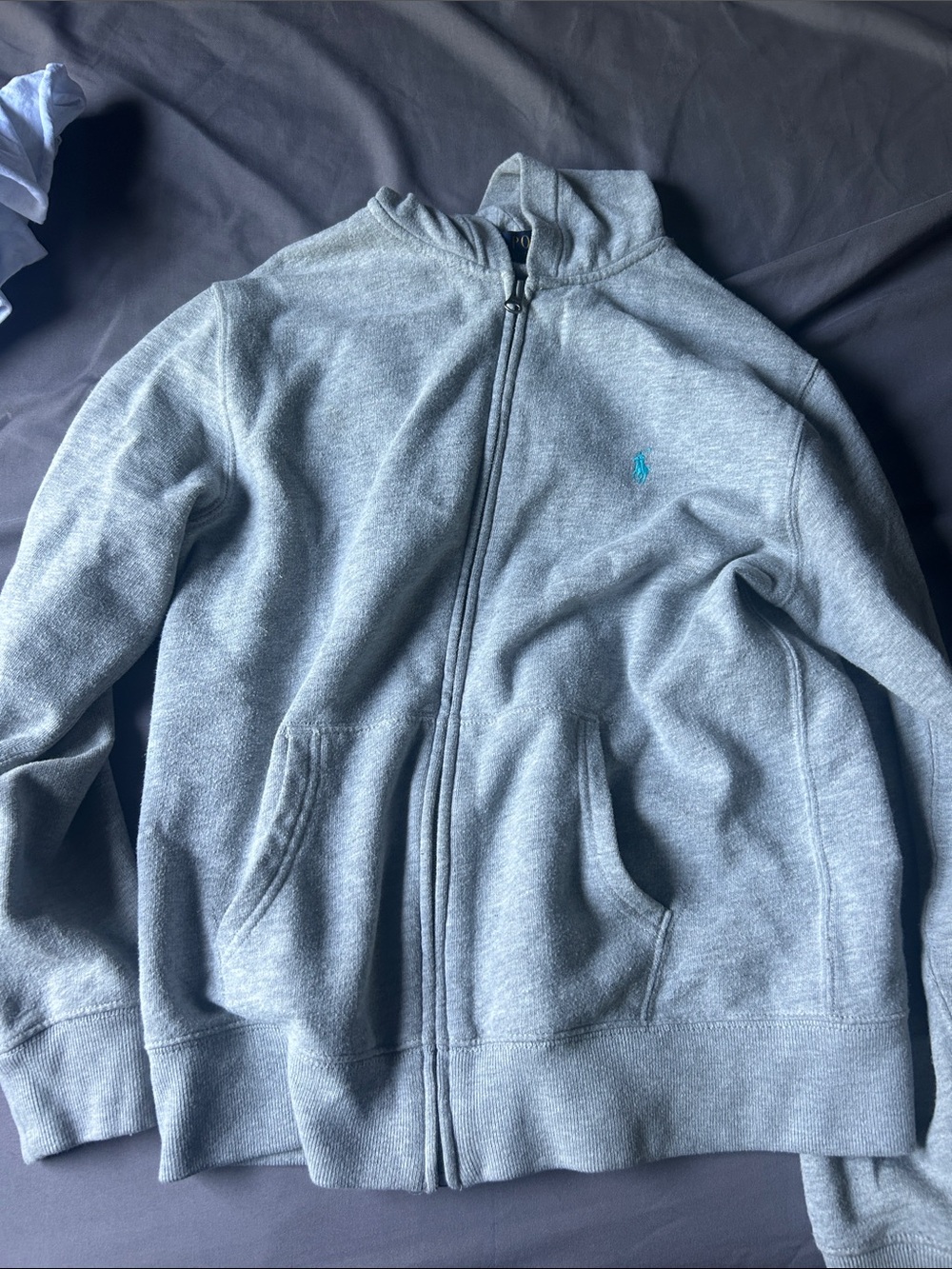 Ralph Lauren Heather Gray Zip-Up Hoodie with Polo Pony